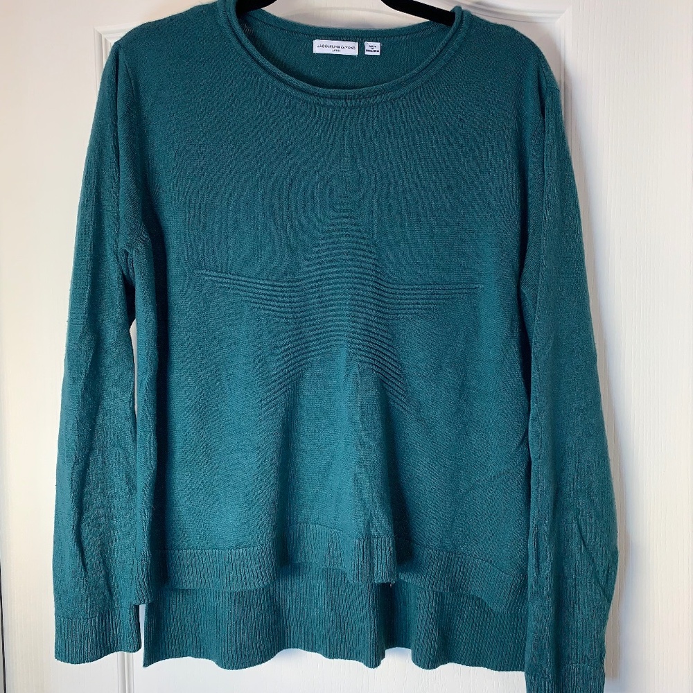 Jacqueline de Yong Turquoise Star Knit‎ Sweater Soft Lightweight Hi-Low Hem Size